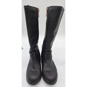 Michael Kors Womens Black Knee-High Boots With Dual Zipper & Strap Detail girls